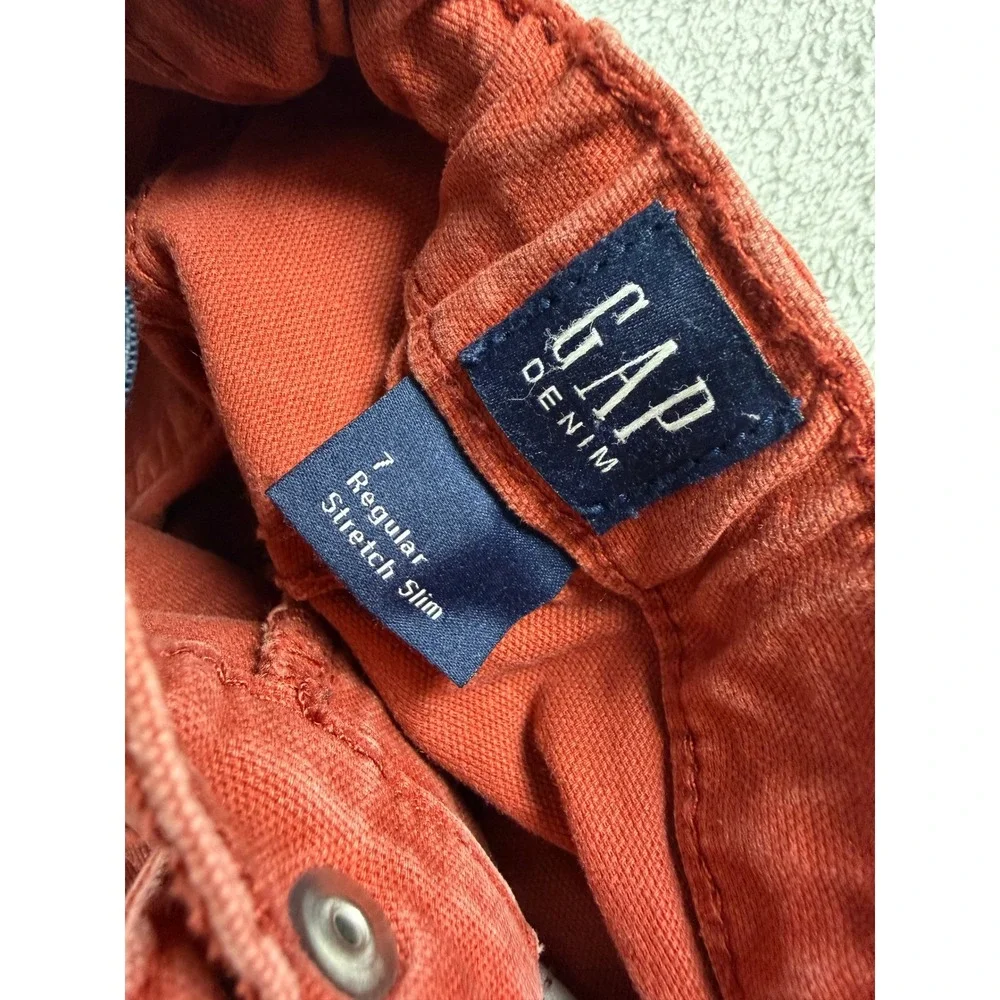 Gap Denim Boys Rust Orange Stretch Slim Jeans Size 7 Regular Adjustable Waist